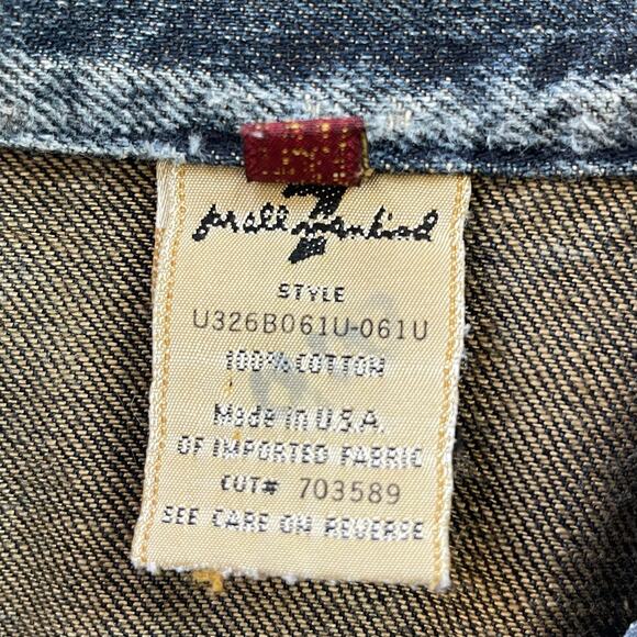 7 For All Mankind Women’s Cropped Distressed Denim Jacket Medium Wash Size Small - Picture 4 of 9